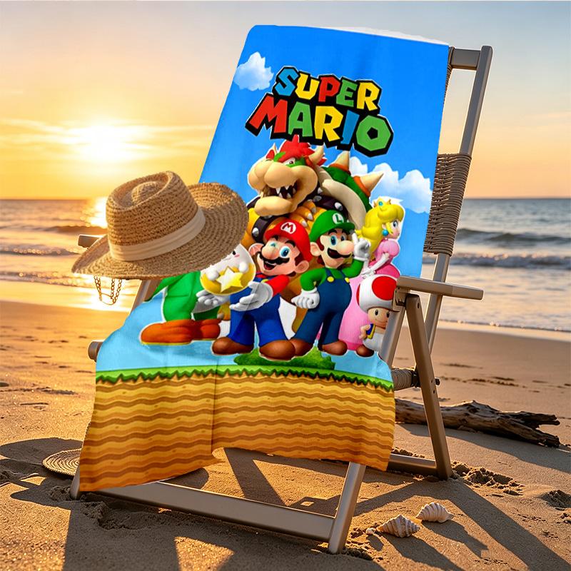 Super Mario Print Beach Towel Design, Soft, Lightweight. for Home Bathroom, Spa, Pool, Yoga, Surfing, Camping, Gift for Family, Friend
