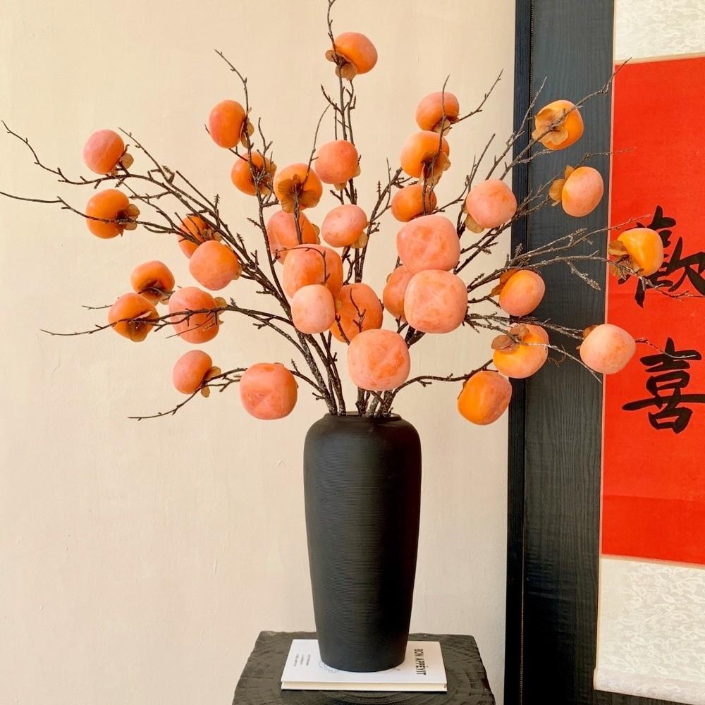 Realistic Artificial Persimmon Branch 3/5/7 Heads Fake Plants  Home Decor