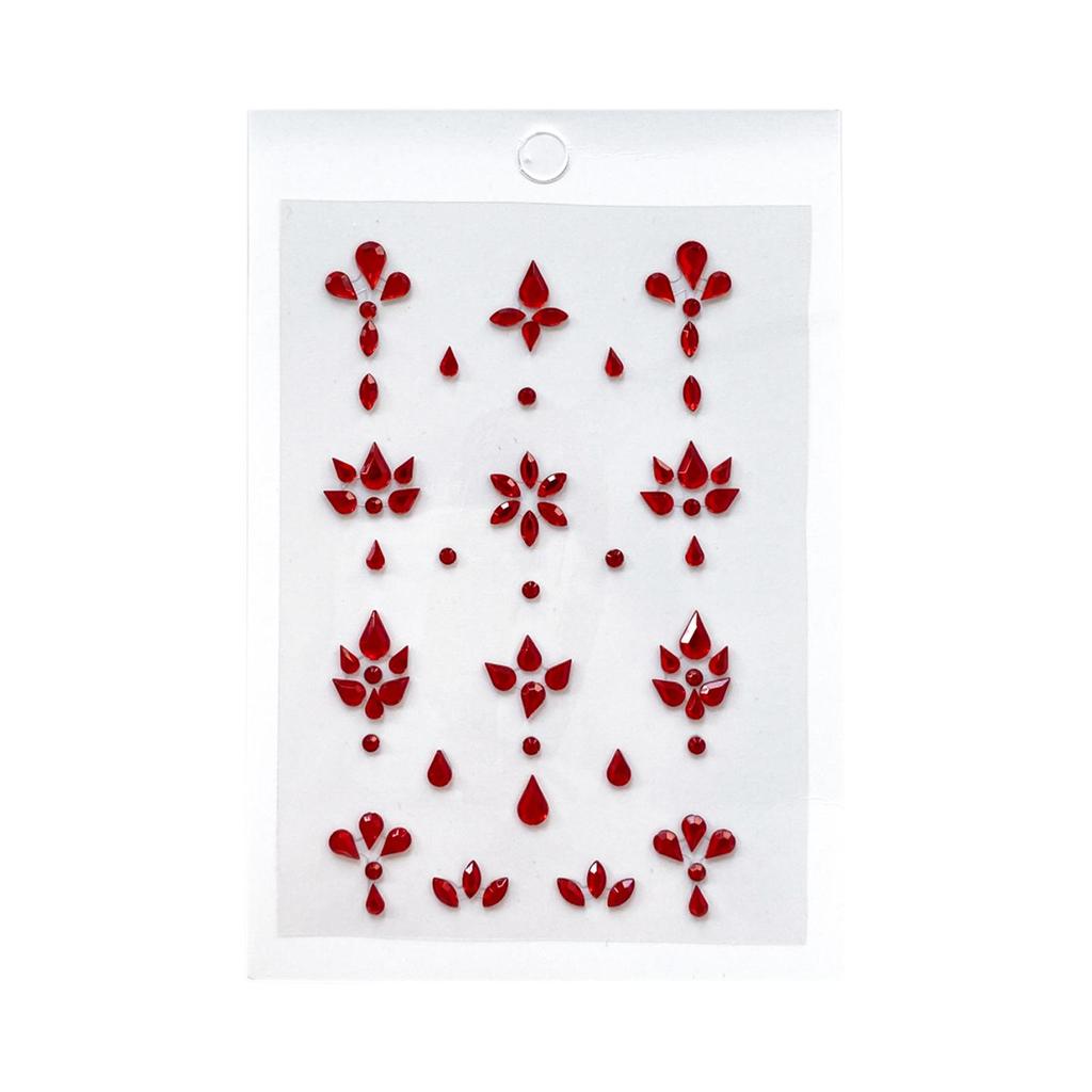 Diadema Rosso con Strass sulla Fronte e Adesivi Decorativi per il Viso in Stile Antico per il Trucco Hanfu