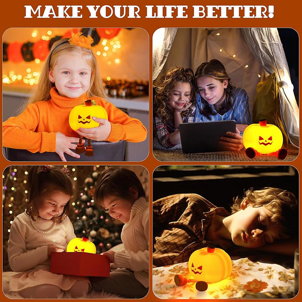 Pumpkin Night Light Cute LED Lamp Silicone Dimmable Nursery Nightlight for Kids Silicone Rechargeable Bedside Touch Lamp Halloween Decor