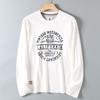 Retro Trendy Letter Print Long-Sleeve T-Shirt for Men, American-Style Casual Washed Pure Cotton, Comfortable Round-Neck Base Shirt