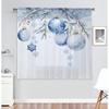 2pcs Christmas blue ball sheer curtains with pole bag design   privacy protection   suitable for decoration in various scenes