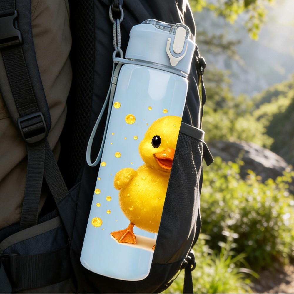 1PZ Piccola Anatra Gialla Stampa Figura 750ml Colore Plastica Borraccia Sportiva Tappo Flip-Top con Cannuccia Anti-perdita Per Sport Ufficio Uso Domestico
