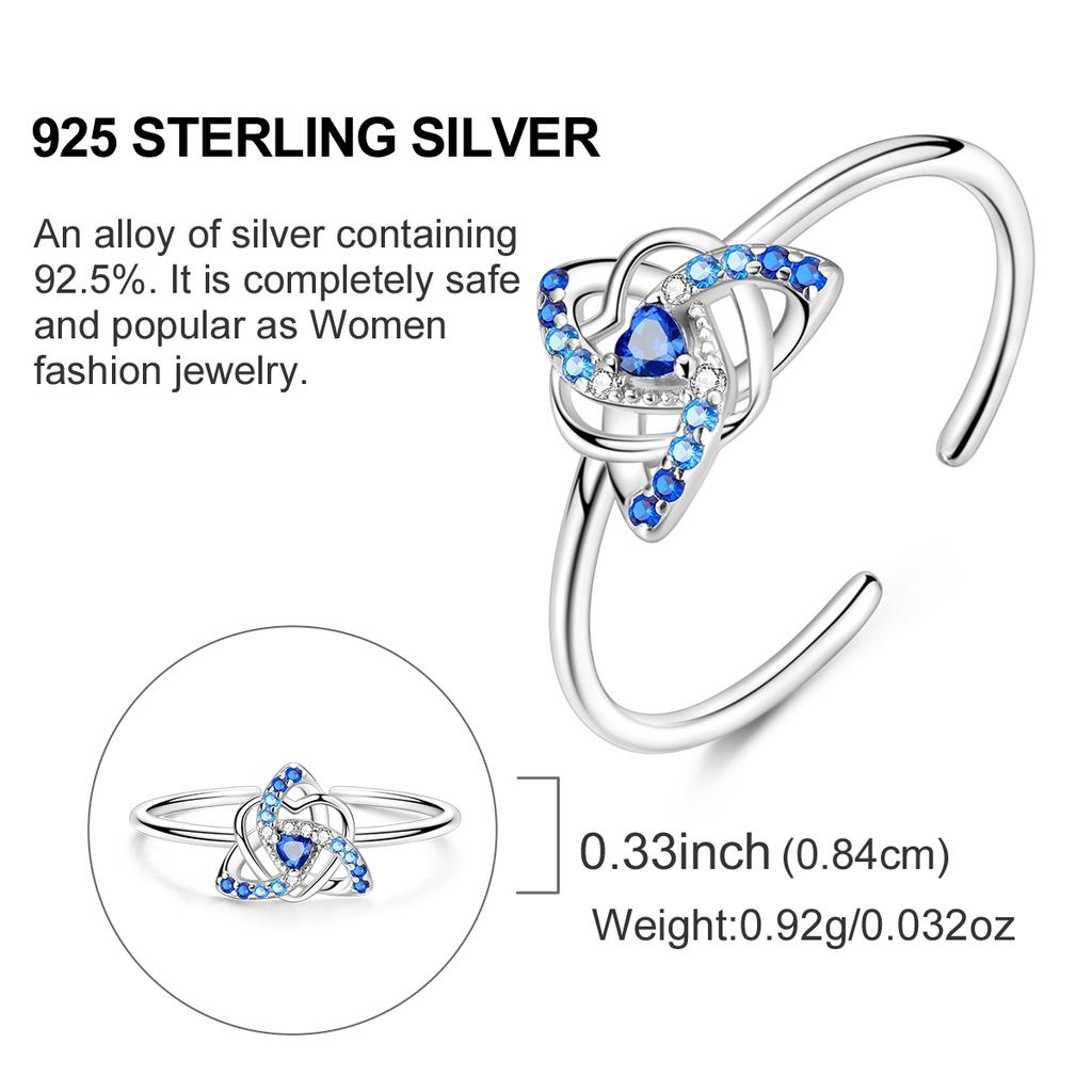 Copper Metal Blue Heart-shaped Celtic Knot Ring Zircon Woman Rings Sparkling Wedding Ring Grils Anniversary Perfect Gift