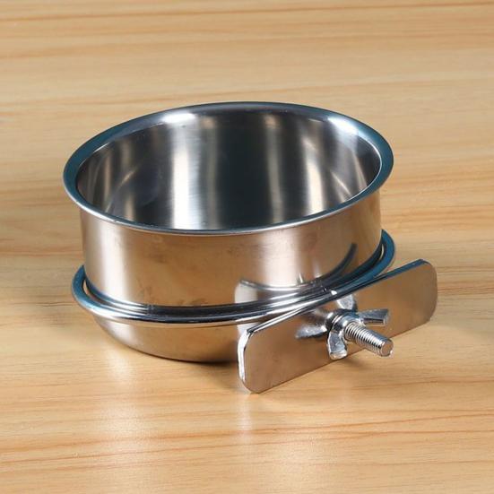 Bird Feeding Bowl Stainless Steel Cup with Clamp Parrot Feeder Birdcage Feeder Food Water Dish Pet