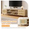 TV Cabinet Premium 160cm Wood-Colored Rattan for 70-Inch TV-Cable Management 2 Drawers Entertainment Center 1 Door Cabinet Base Living Room