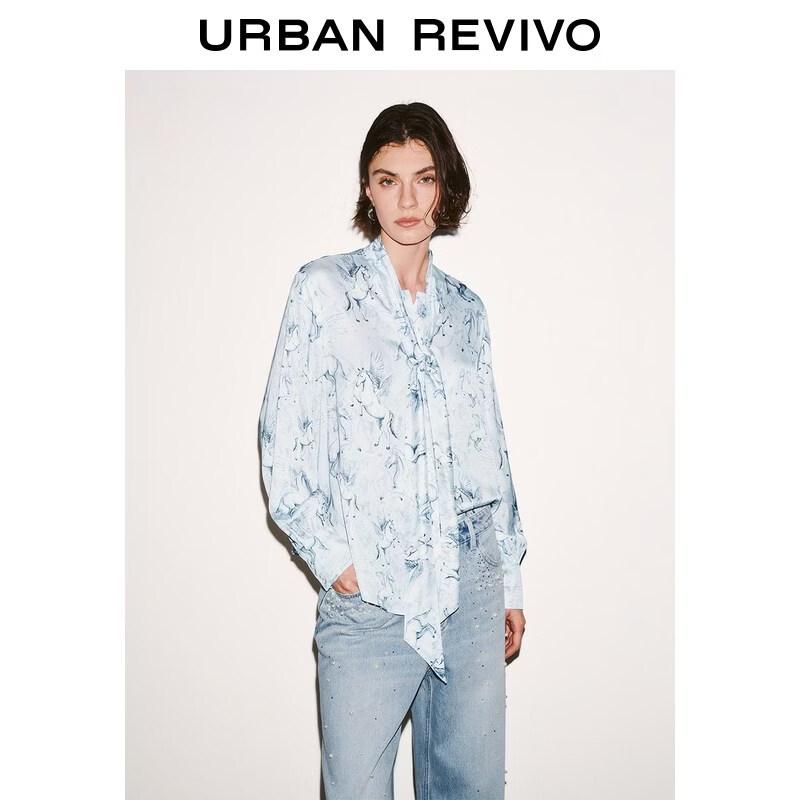 UR Women s Pegasus Print Tie-Neck Blouse S