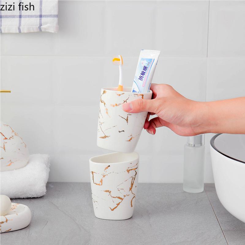 6/7pcs Set Gold Marble Ceramics Bathroom Accessories Set Soap Dispenser/Toothbrush Holder/Tumbler/Soap Dish Bathroom Products