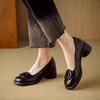 Mocassini da Donna in Morbida Pelle, Stile Retro Francese, Zeppa Morbida, Punta Tonda, Tacco Medio, Tacco Chunky, Apertura Profonda, Design Slip-on