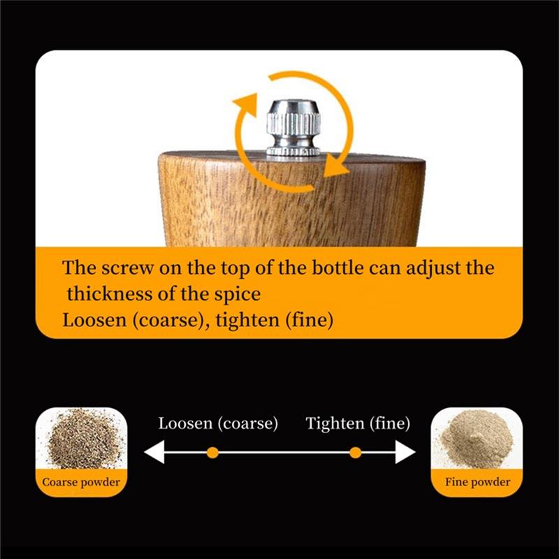 HHO-Spice Shaker Tools Manual Wooden Pepper Mill Sets, Acrylic Pagoda Design Salt Grinder With  Core