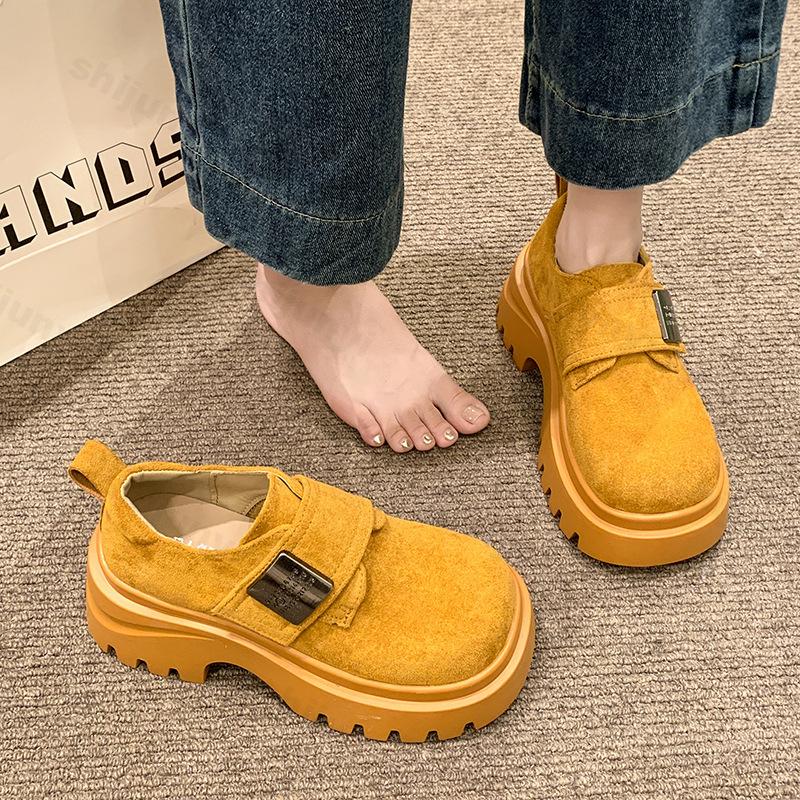 Fashion Women's Platform Loafers 2025 Autumn New Frosted Suede Round Toe Low Help Casual Shoes Comfortable Fashion Vintage Leather Shoes