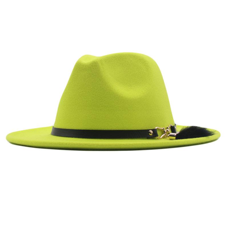 Autumn and winter woolen top hat British style classic flat edge jazz hat fashionable versatile women's hat metal buckle feather hat