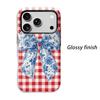 Classic Red Gingham Blue Floral Motif Bow Art Graphic Film Aesthetic Protective Shockproof Bumper Phone Case Cover For iPhone 14 15 16 Pro Max Plus