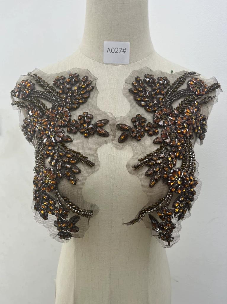 3D Blumige Strass-Applikation Perlenstickerei Zubehör Rose Fransen Miederbesatz Kristall Aufnähen Perlen Strass Rose Applikation