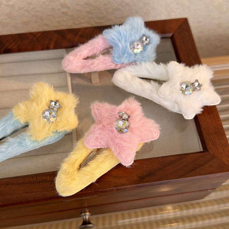 Winter Plush Stars Rhinestones Hairpin Colorful Cute HairClips BB Clip For Woman Girl Sweet Barrettes Fashion Hair Accessories