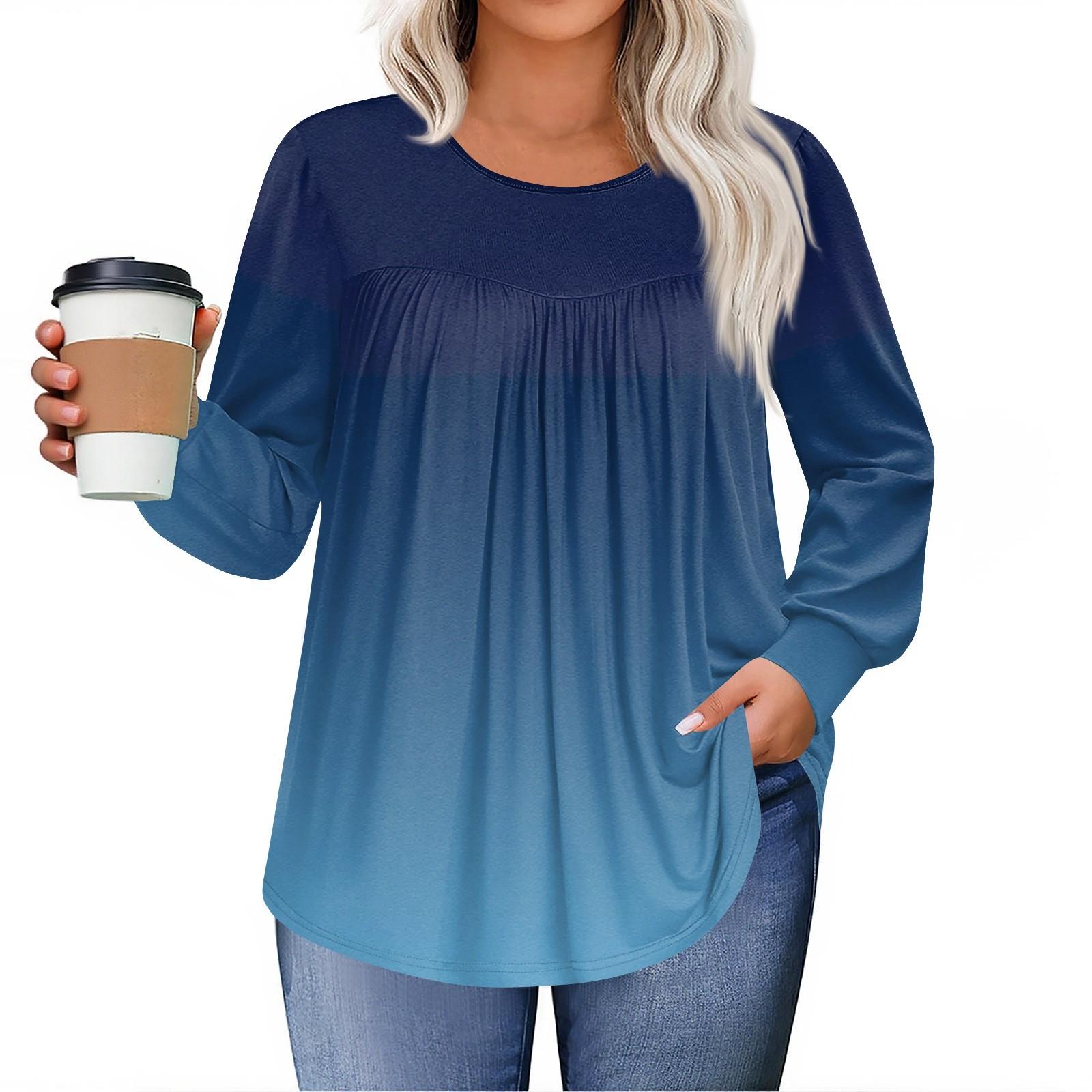 

Женские топы больших размеров, рубашки с длинным рукавом, туника с круглым вырезом, повседневная свободная блузка L-5X XXXXXL темно-синий