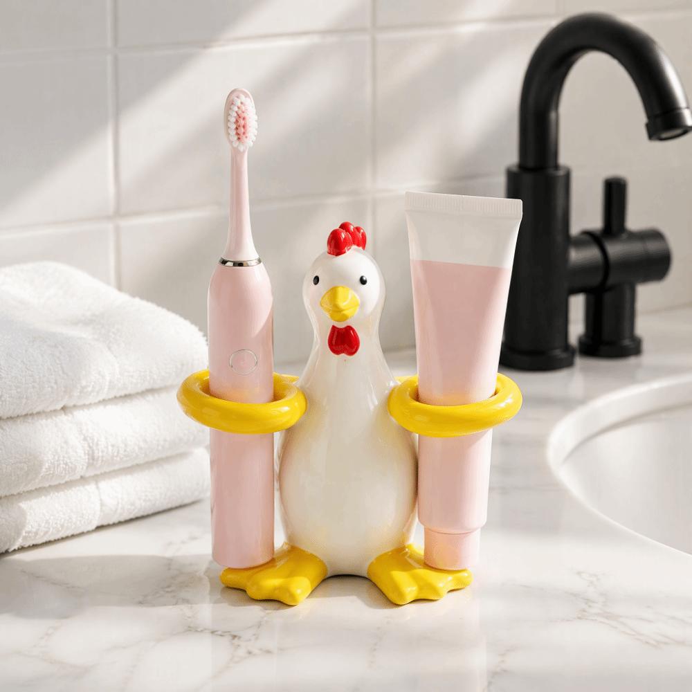 2 Slot Toothpaste Toothbrush Rack Chicken Shaped Toothbrush Storage Stand Home Bathroom Decor