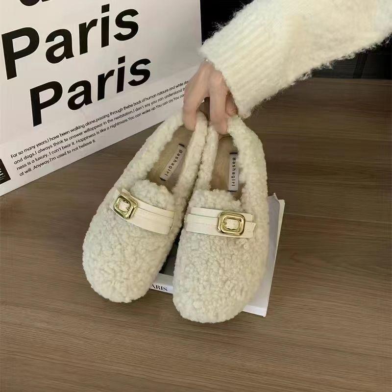 Wool Shoes for Women's Outer Wear 2025 Winter New Models, Jue Jue Zi, One-pedal Women's Shoes, Velvet Warm Cotton Shoes, Doudou Shoes Tide