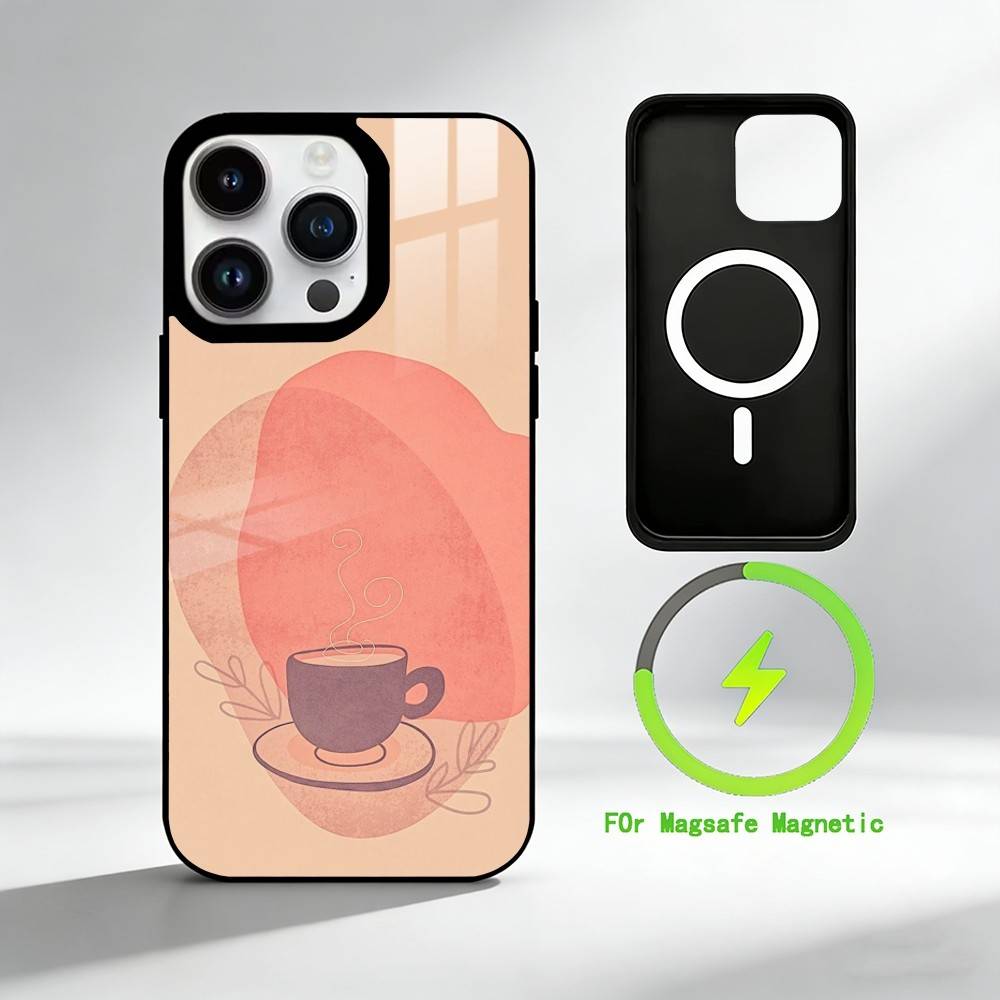 C-coffee Phone Case For iPhone 17 16 15 14 13 12 Pro Max Plus for Mirror Wireless Magnetic Cover