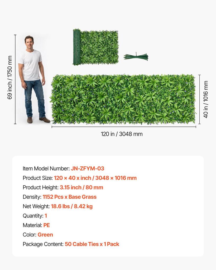 Artificial Plant Wall, 101.6 x 304.8 cm Artificial Boxwood Panels, Sun Protection Greenery Backdrop Privacy Hedge Fence, Fake Grass Screen for