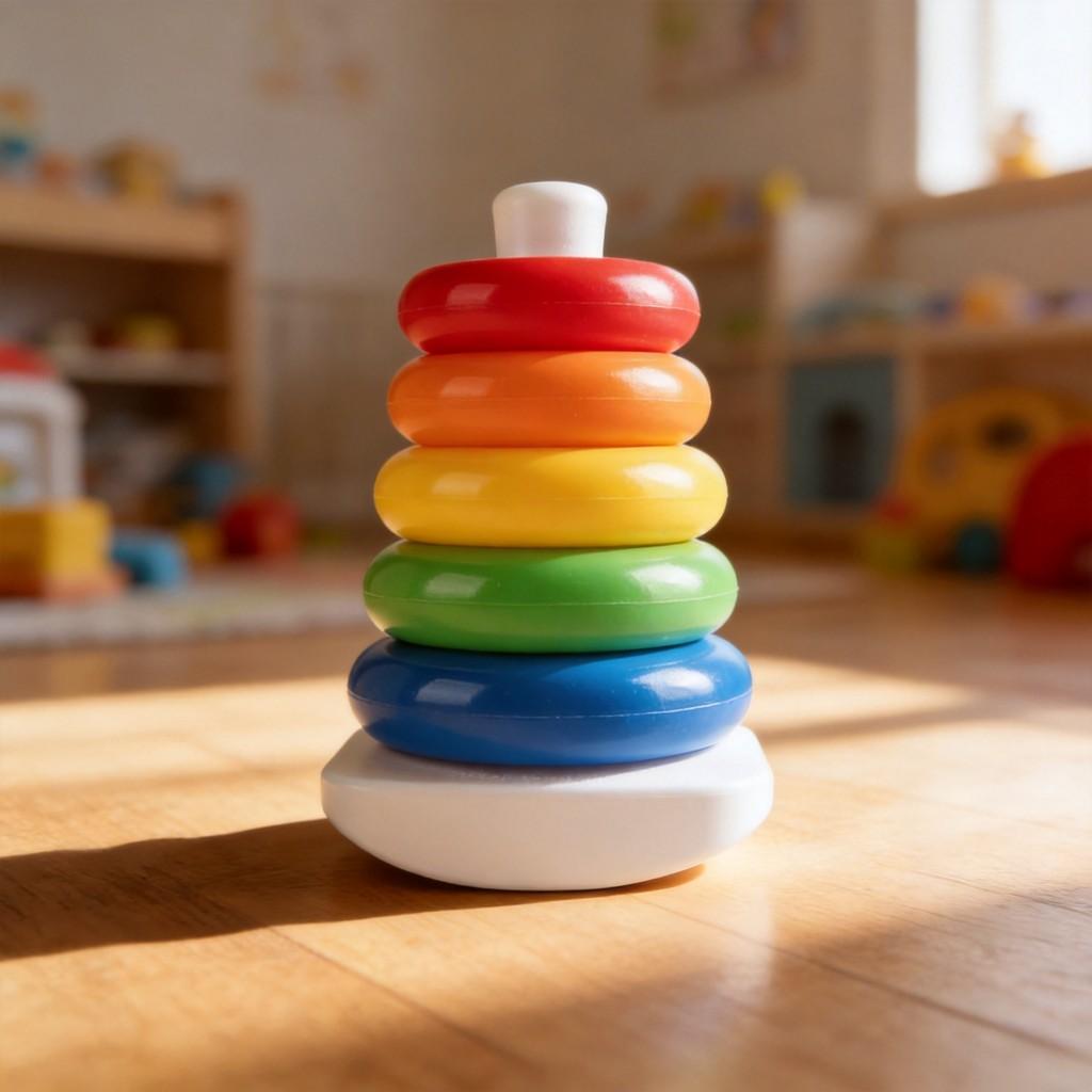 Rainbow Spinning Stacking Rings Toy For Baby Brain Development And Visual Skills
