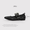 CowhideMetal Square Buckle Ballet Flat Shoes Women'S Skinny Single Shoes Vintage Round Head Mary Jane Shoes
