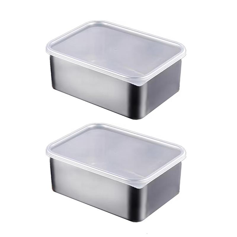 600ml Stainless Steel Refrigerator Food Storage Box With Plastic Lid Prepare Food Freshness Preservation Box Picnic Box