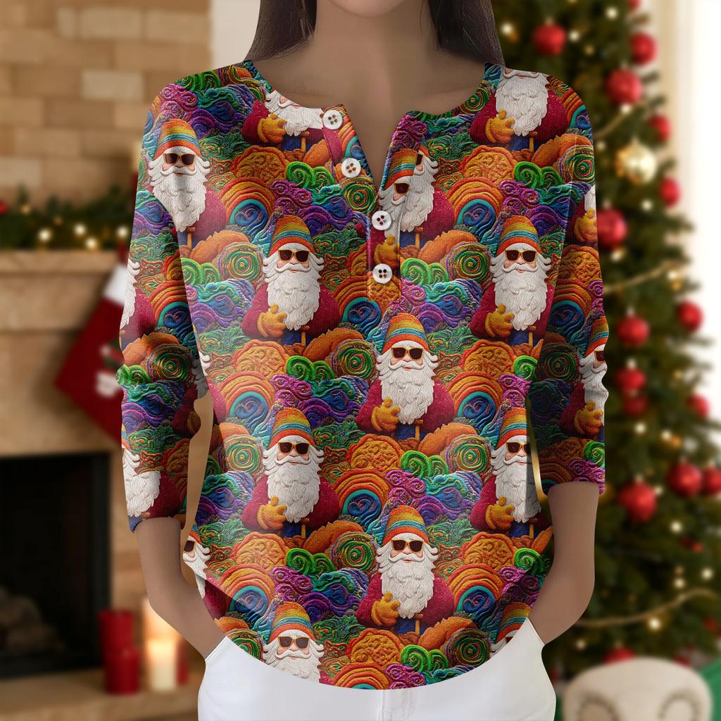 Women's Fashion Long Sleeve Christmas Snowflake Print Top Elegant Casual Top