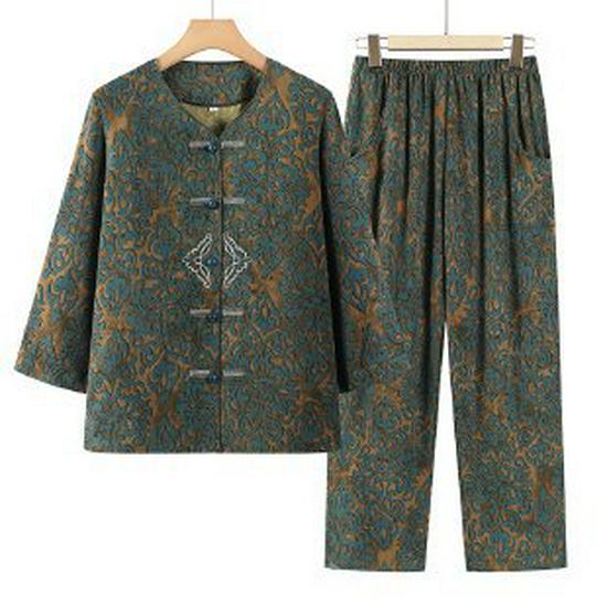 Chinese Retro Plus Size Two-Piece Set: Loose Cotton Linen Jacket & Pants for Middle-Aged Women