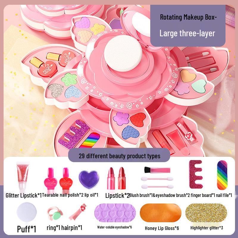 

Набор детской декоративной косметики для сюжетно-ролевых игр: Вращающаяся коробка для косметики с принцессными украшениями и лаком для ногтей
