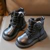 Bambini 1Stivali in pelle nera per ragazze Stivali singoli per ragazze Stivali corti per ragazzi Stivali in velluto e cotone per autunno e inverno Tide
