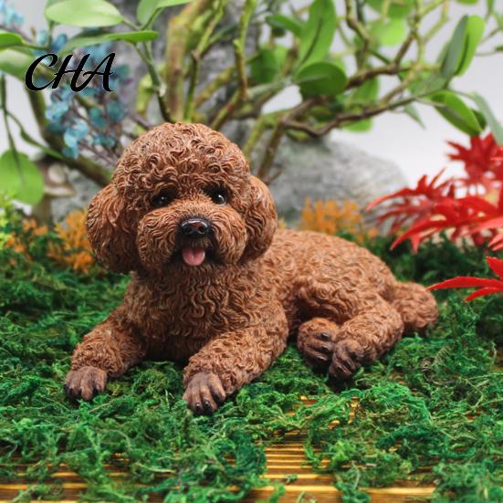 Elegant Poodle Model Realistic Teddy Dog Statue, Desktop Small Pet Model, Cute Laying Sculpture Bookshelf Display Piece for Car Dashboard, Desk,