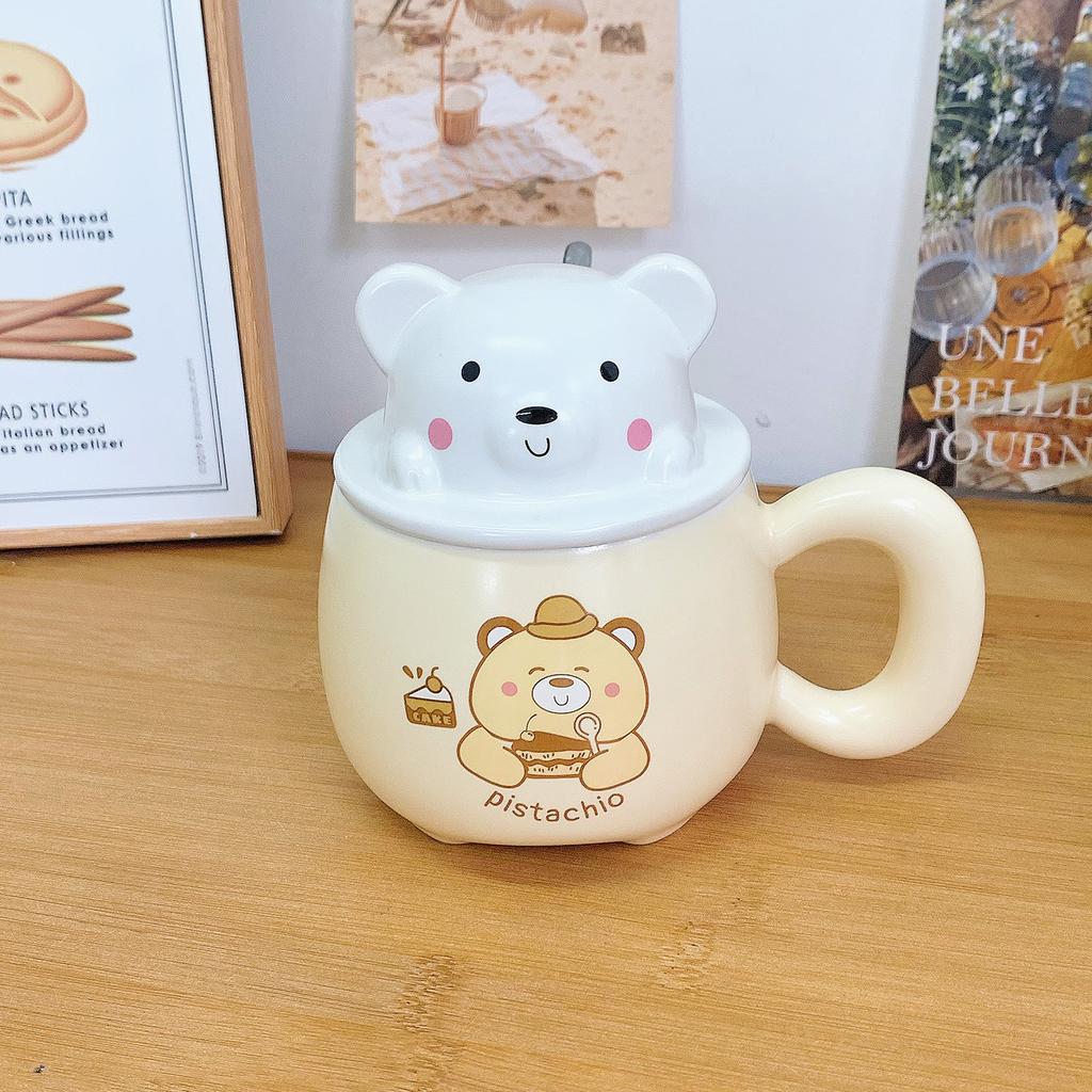 Mug with Lid Spoon Cute Little Bear Mug with Good Looks Girl with A Heart Drink Water Cup To Give Girls Birthday Gift