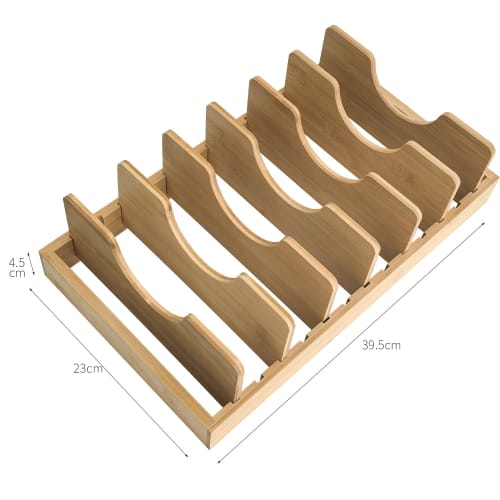 Socpuro Wooden Frying Pan Rack, Pot Lid Stand with 7 Dividers, Adjustable Spacing, Dish Drainer, 39.5*23cm, Natural Look, Space-Saving, Easy Access To