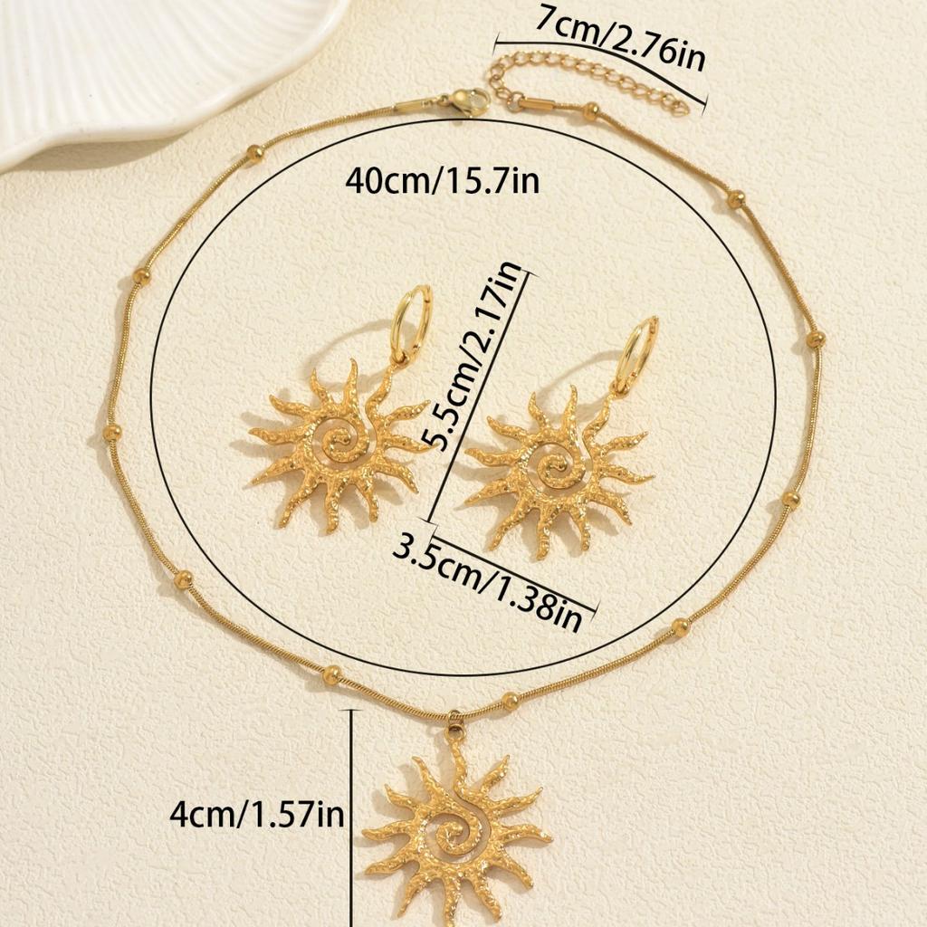 Damen Halsketten Set mit einzigartigem Sonnenblumen Design Anhänger Ohrringe Vielseitiger Schmuck für Frauen