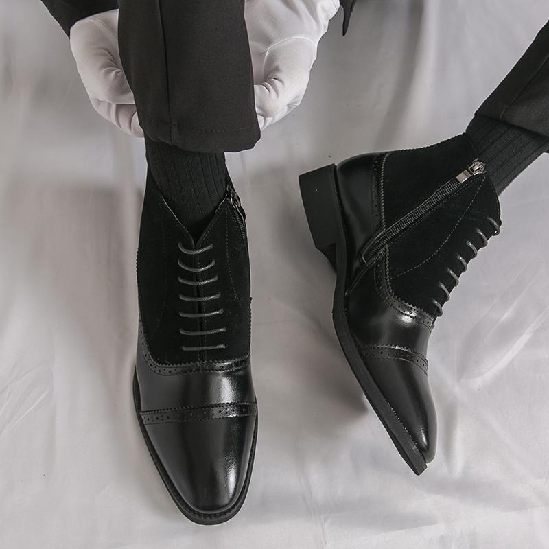 Men Formal Business Ankle Boots Black Brown Leather Shoes High Boots Brogue Boots Large Size