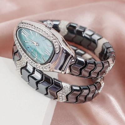 Mode Zwarte Slang Hot Sell Quartz Horloges Dames Vol Diamant Stalen Band Horloge Voor Vrouwen Bling Uniek Luxe Klok Relogio