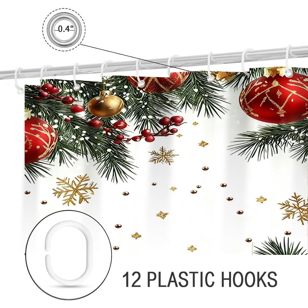 Christmas shower curtain, bathroom letter shower waterproof curtain with 12 hooks, fish shaped home decoration, free delivery