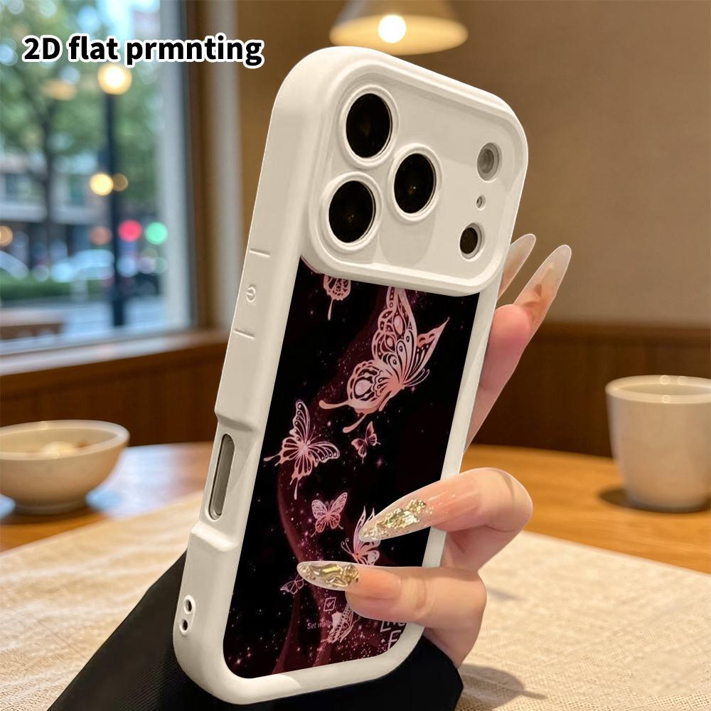 Phone Case: 2D Flat Design Suitable for iPhone 18, 17, 16, 15, 14, 13 Pro Gradient Protective Case, Pink Purple Flowing Butterfly, Christmas and Hallo