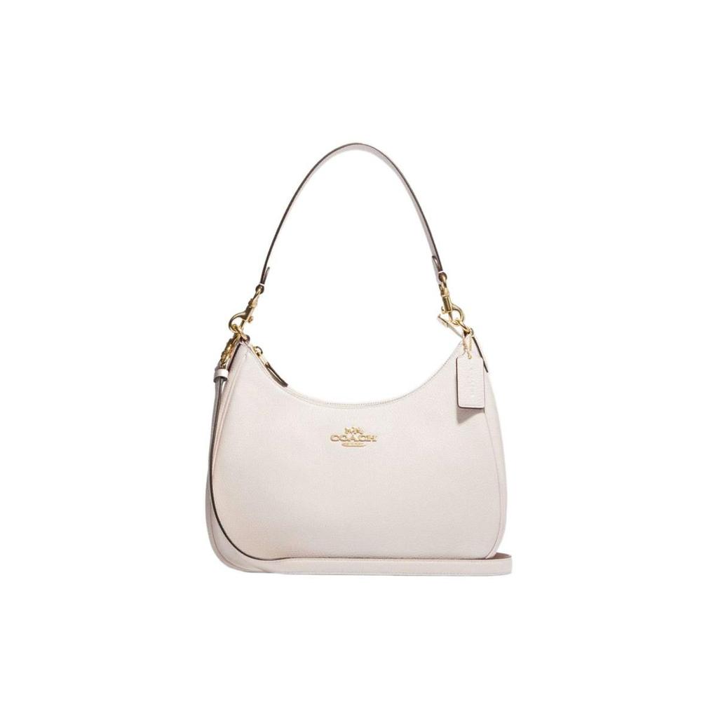 Coach Borsa Hobo 29 Colore Unico Logo a Lettere Targhetta Cerniera Texture Litchi Pelle di Mucca Mezza Luna Borsa a Mano Borsa a Spalla Borse da Donna Bianco CJ517-IMCHK