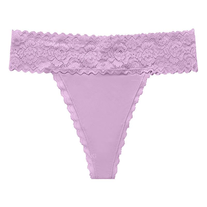 European and American Lace Splicing T-shaped Underwear Women's Large Size Sexy Seamless Low Waist Pure Cotton Crotch Sports Fitness Underwear