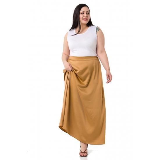 Women's Plus Size Flared Satin Long Black Skirt with Elastic Waist Back