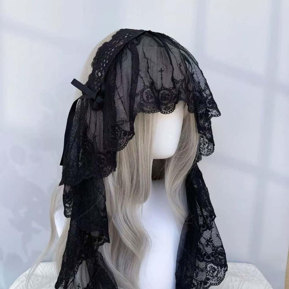 Black / White Lolita Headwear Gothic Style Lolita Girls Headband Lace Bow Hair Band Cosplay
