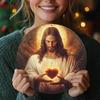 Arte da Parete in Metallo Sacro Cuore di Gesù Segno Rustico in Ferro Regalo Spirituale Cristiano Decorazione Casa Chiesa 20x20 cm