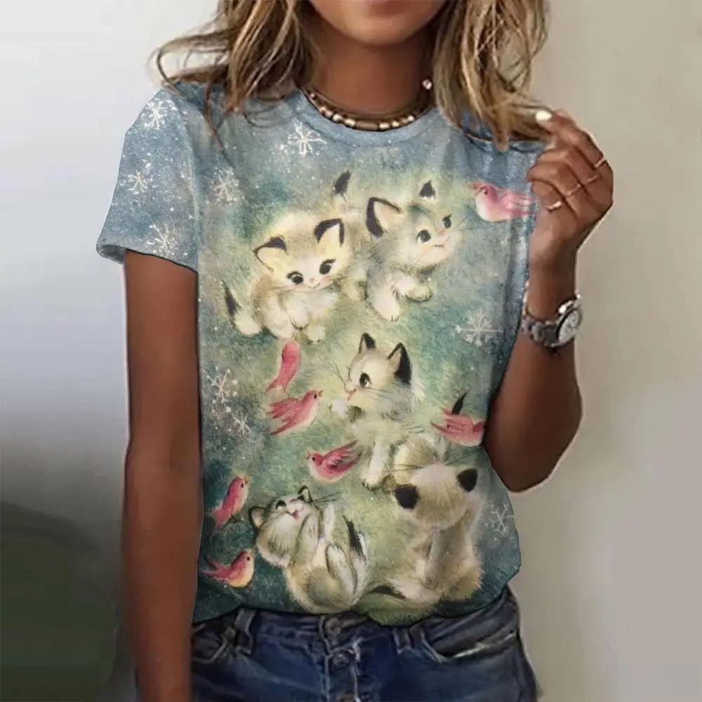 

Летний круглый вырез с принтом в виде милых животных 3D, модные повседневные женские футболки с короткими рукавами XS