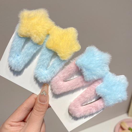 4Pcs Hairpin Plush Star Shape Bang Hair Clamp Kids Warm Autumn Winter Hair Clip Firm Hold No Scratch Hair Accessory