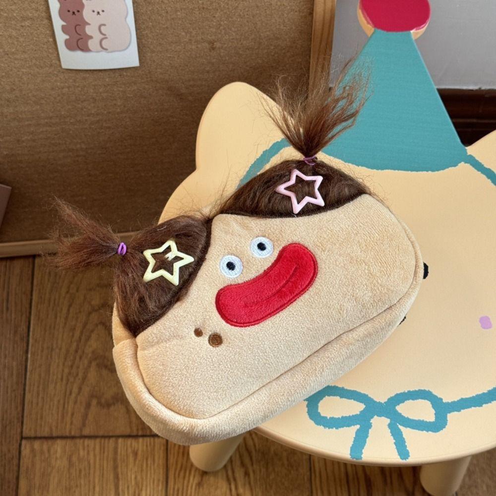 Cute Facial Expression Plush Pencil Case Large Capacity Funny Makeup Bag  Stationery