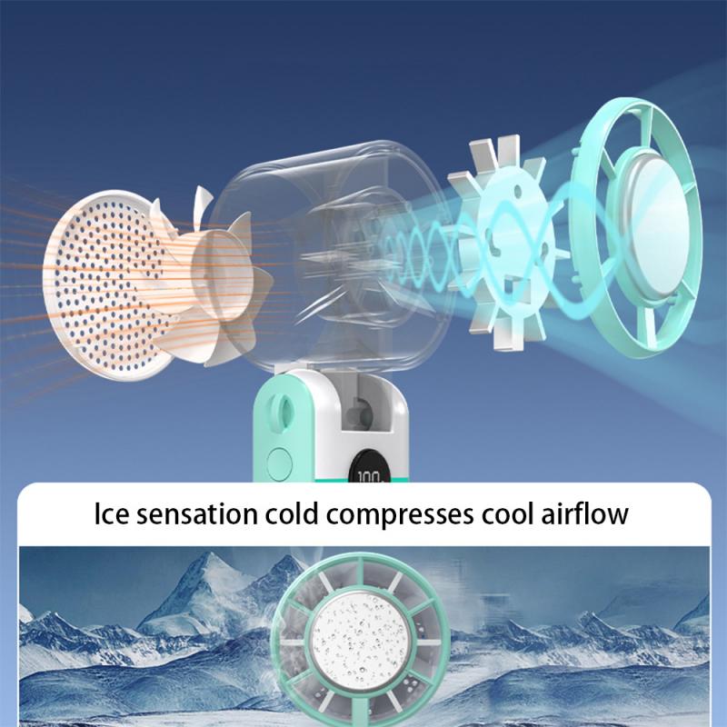 New Portable Handheld Turbo Fan USB Charging 4000mAh Foldable Personal Fan LED Display 5-Speed Cooling Ice Fan for Travel