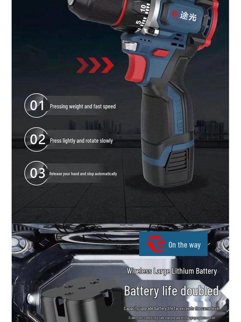 High-Power Cordless Copper Brushless Drill with Rechargeable Electric Screwdriver
