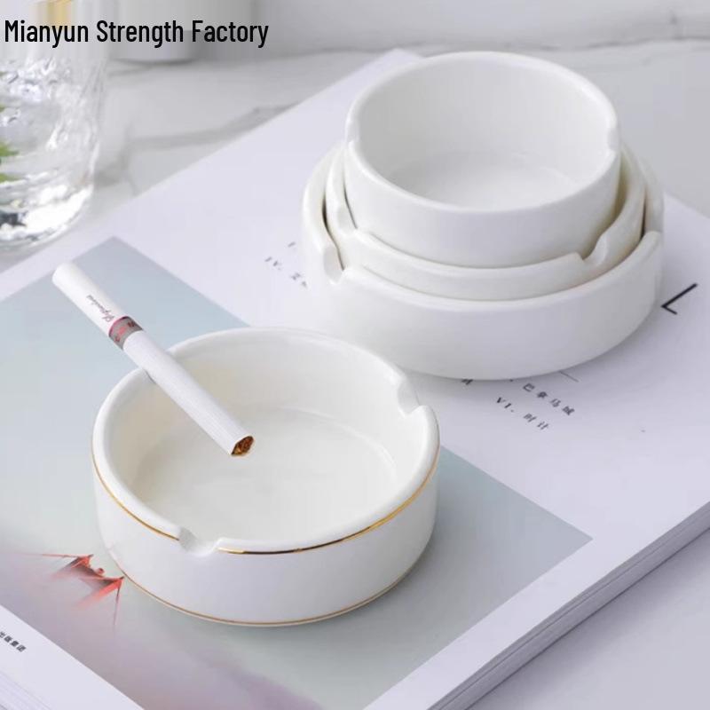 Elegant Ceramic Ashtray with Gold Trim for Hotels, Bars, Restaurants